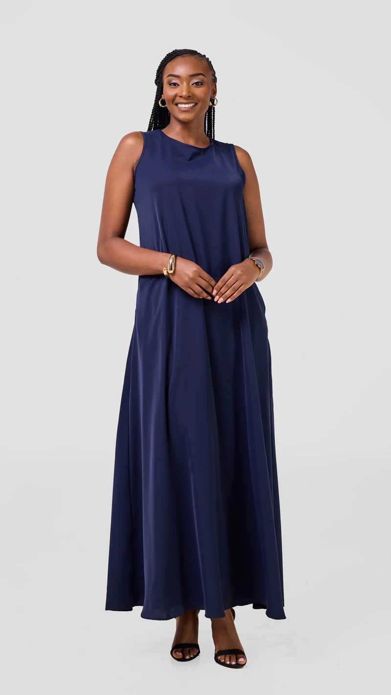 Vivo Basic Sleeveless Tent Maxi Dress - Navy