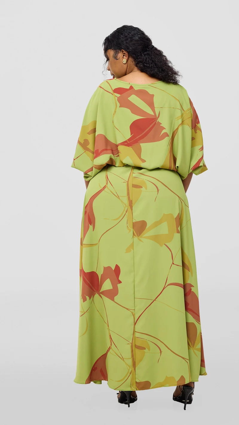 Vivo Kemi Maxi Skirt - Lime Green / Maroon Emi Print