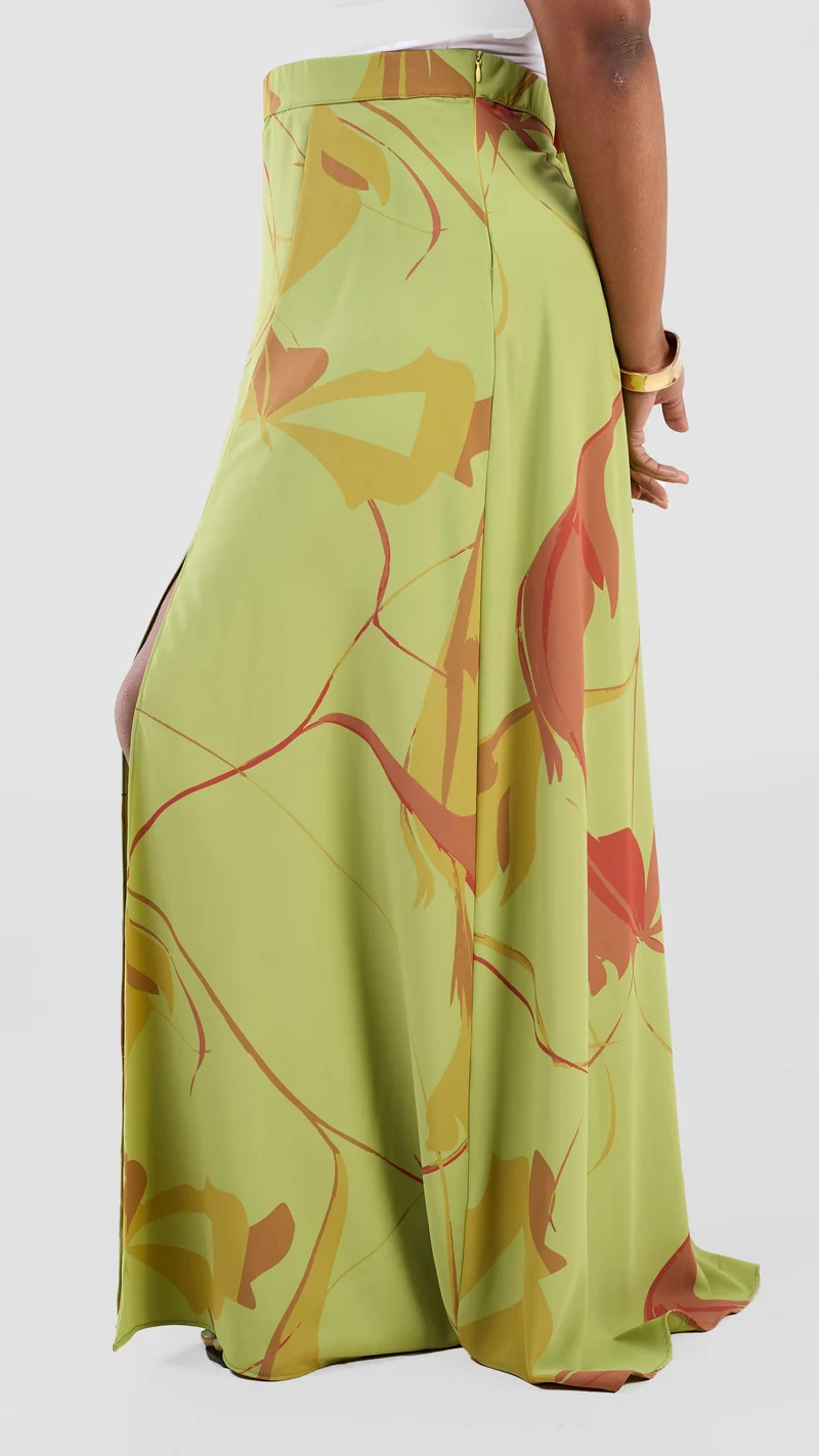 Vivo Kemi Maxi Skirt - Lime Green / Maroon Emi Print