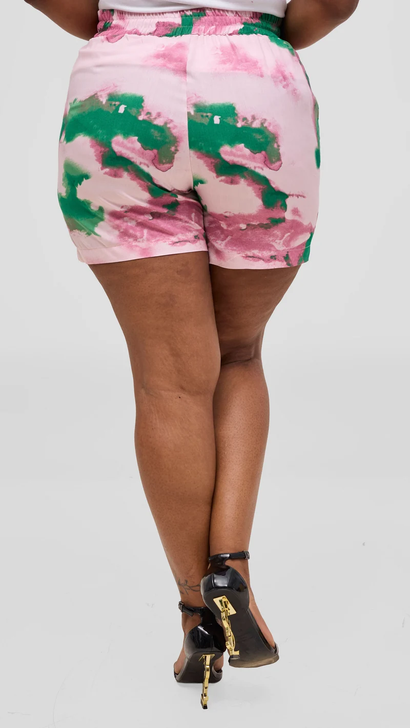 Vivo Talia Kimono & Shorts Set - Light Pink / Green Print