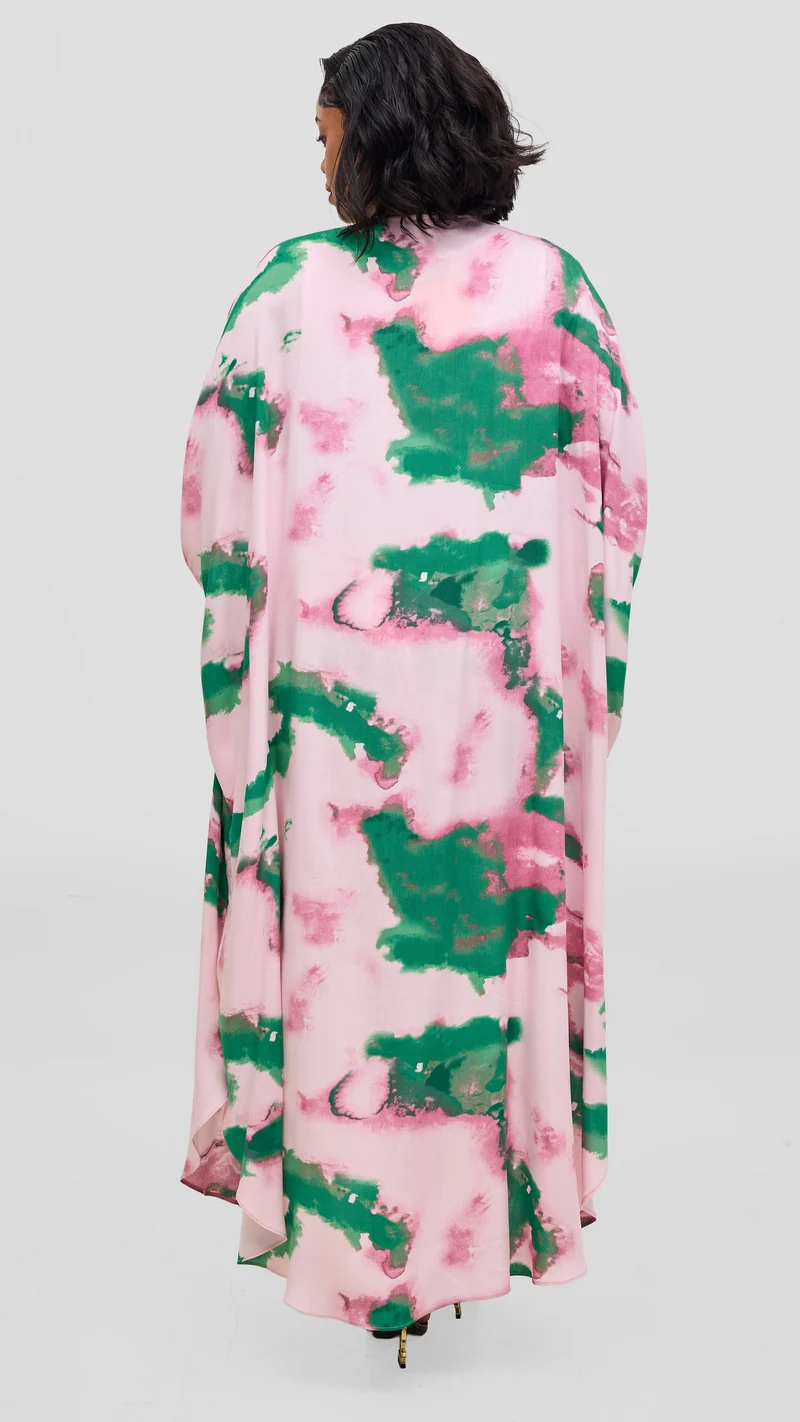 Vivo Talia Kimono & Shorts Set - Light Pink / Green Print