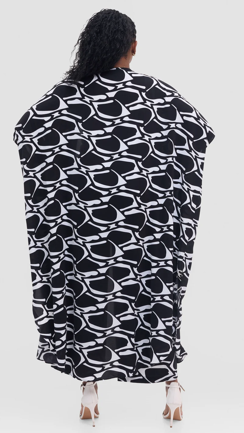 Vivo Maisha Kimono in Crepe - White / Black Abstract Print
