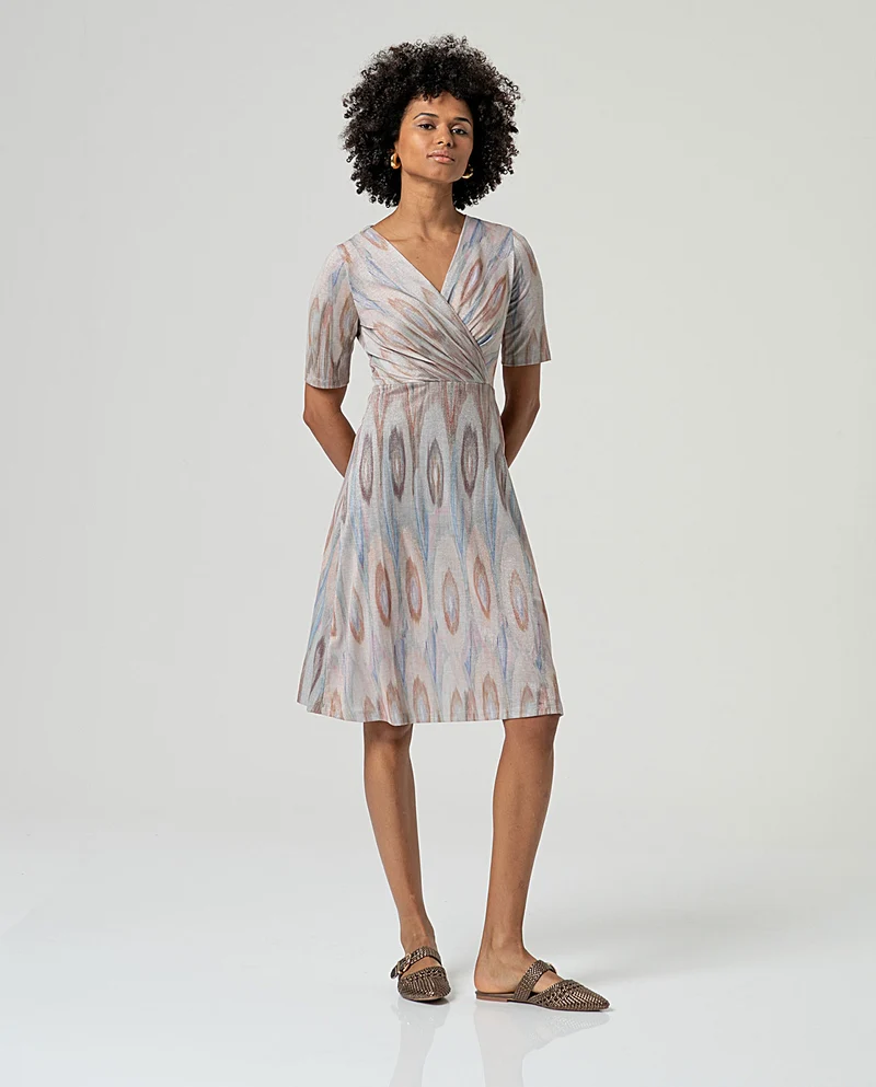 Robe midi imprimée à décolleté croisé