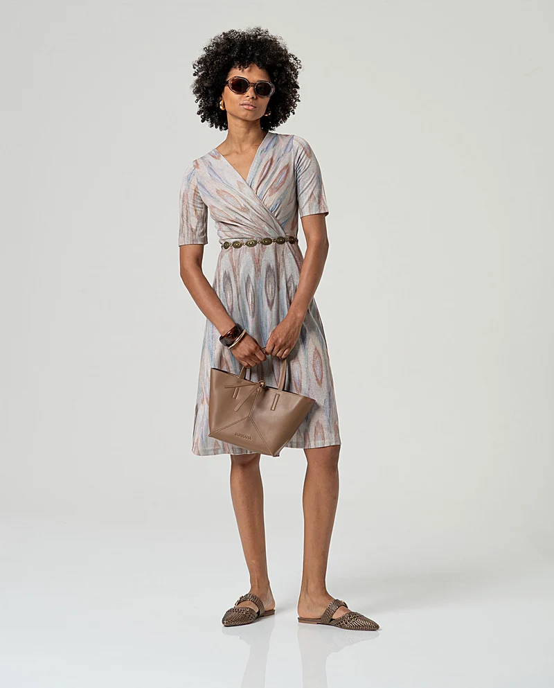 Robe midi imprimée à décolleté croisé