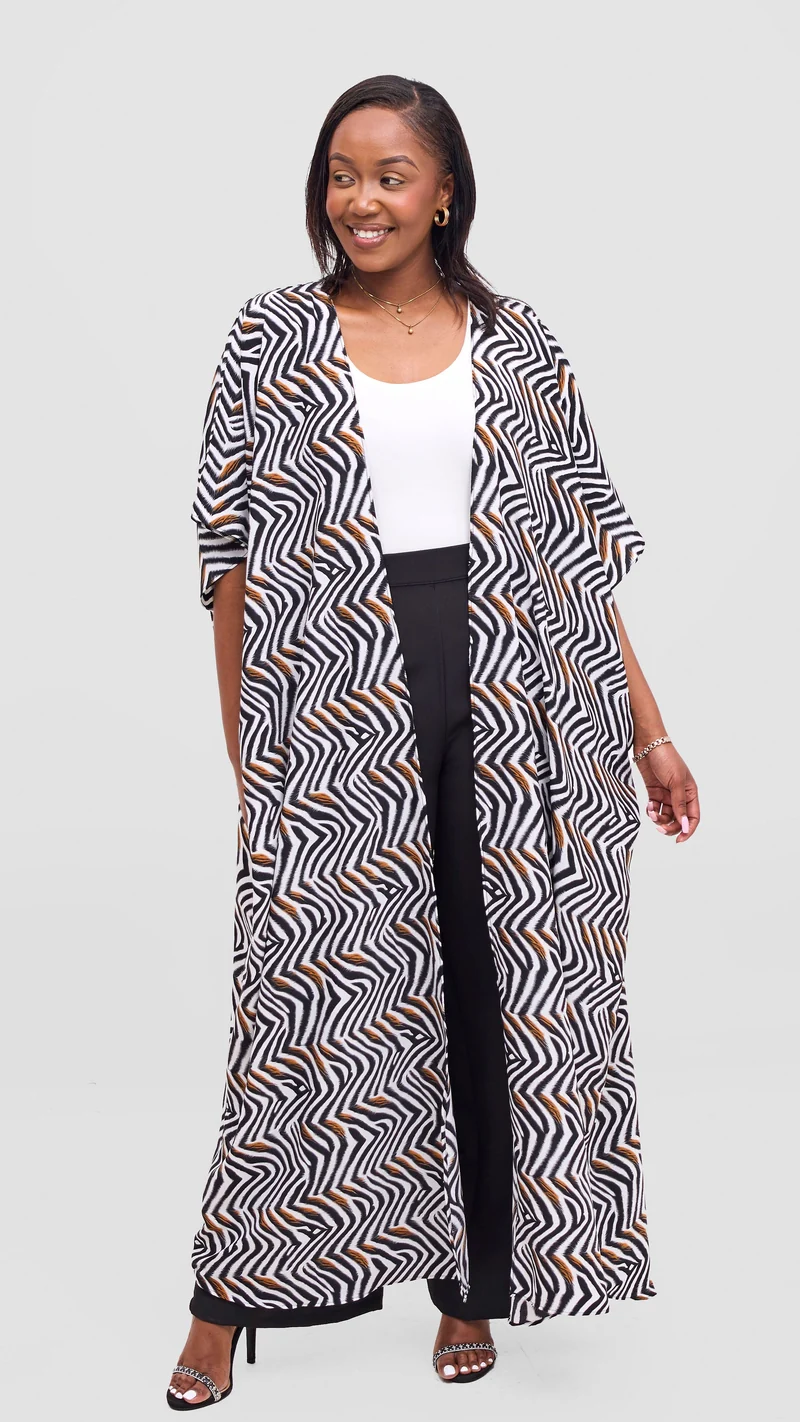 Vivo Samira Wide Kimono - Black / Off White Print