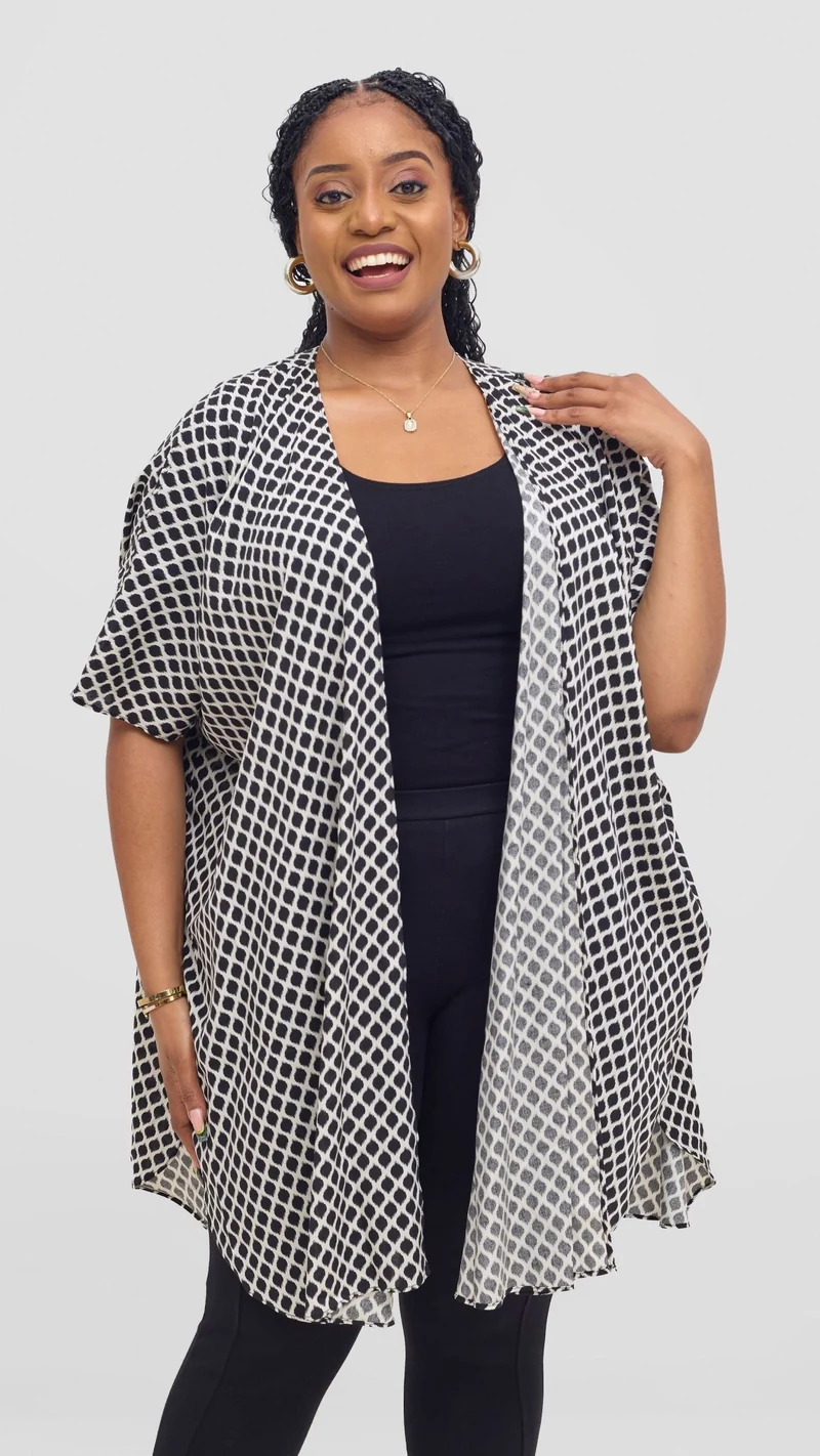 Vivo Samira Wide Kimono - Cream / Black Print