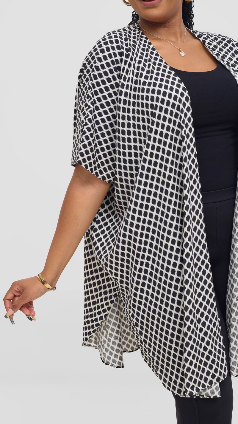 Vivo Samira Wide Kimono - Cream / Black Print
