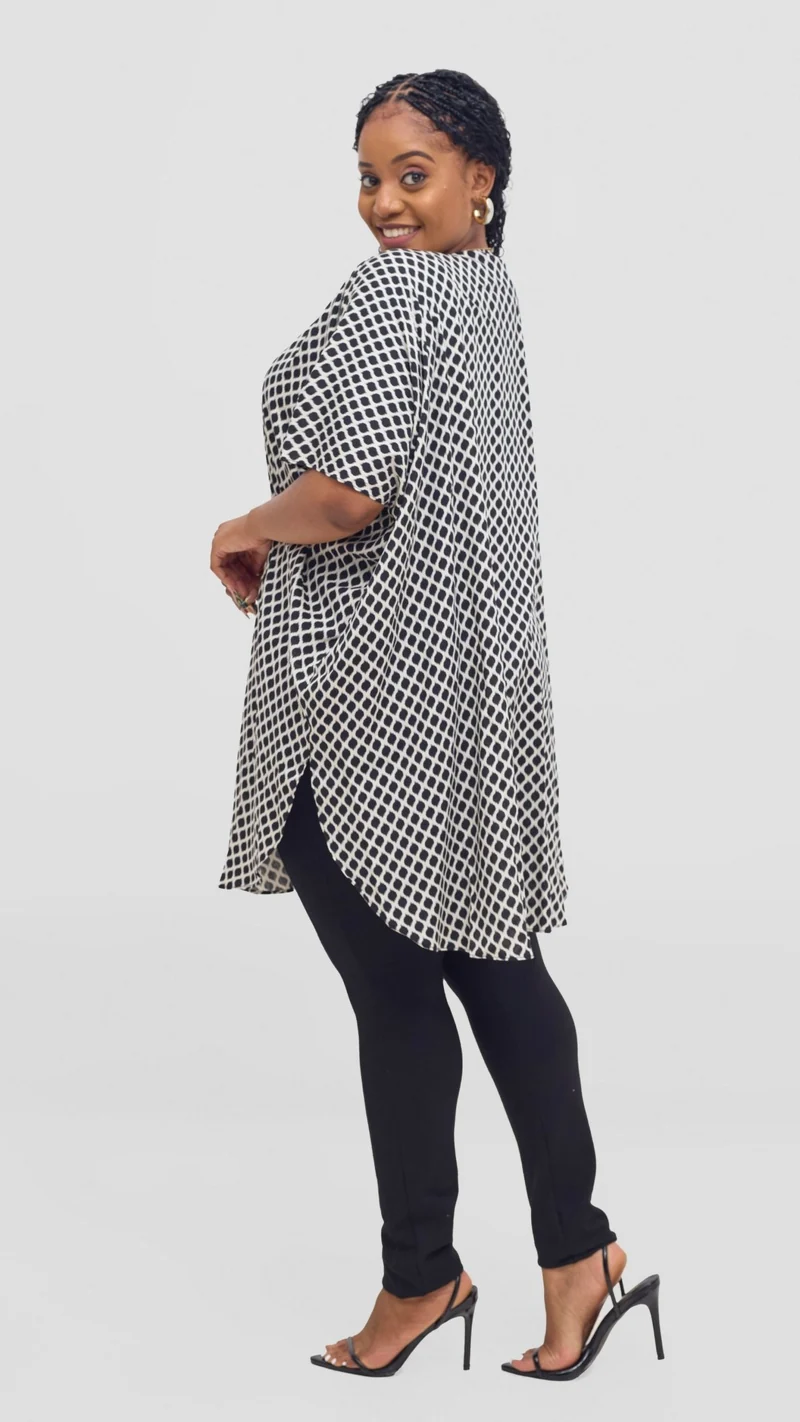 Vivo Samira Wide Kimono - Cream / Black Print