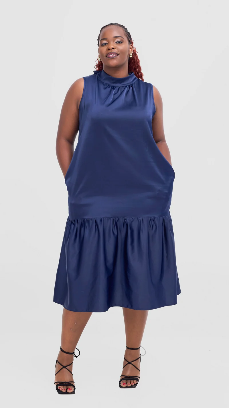 Vivo Takali Frilled Midi Dress - Navy