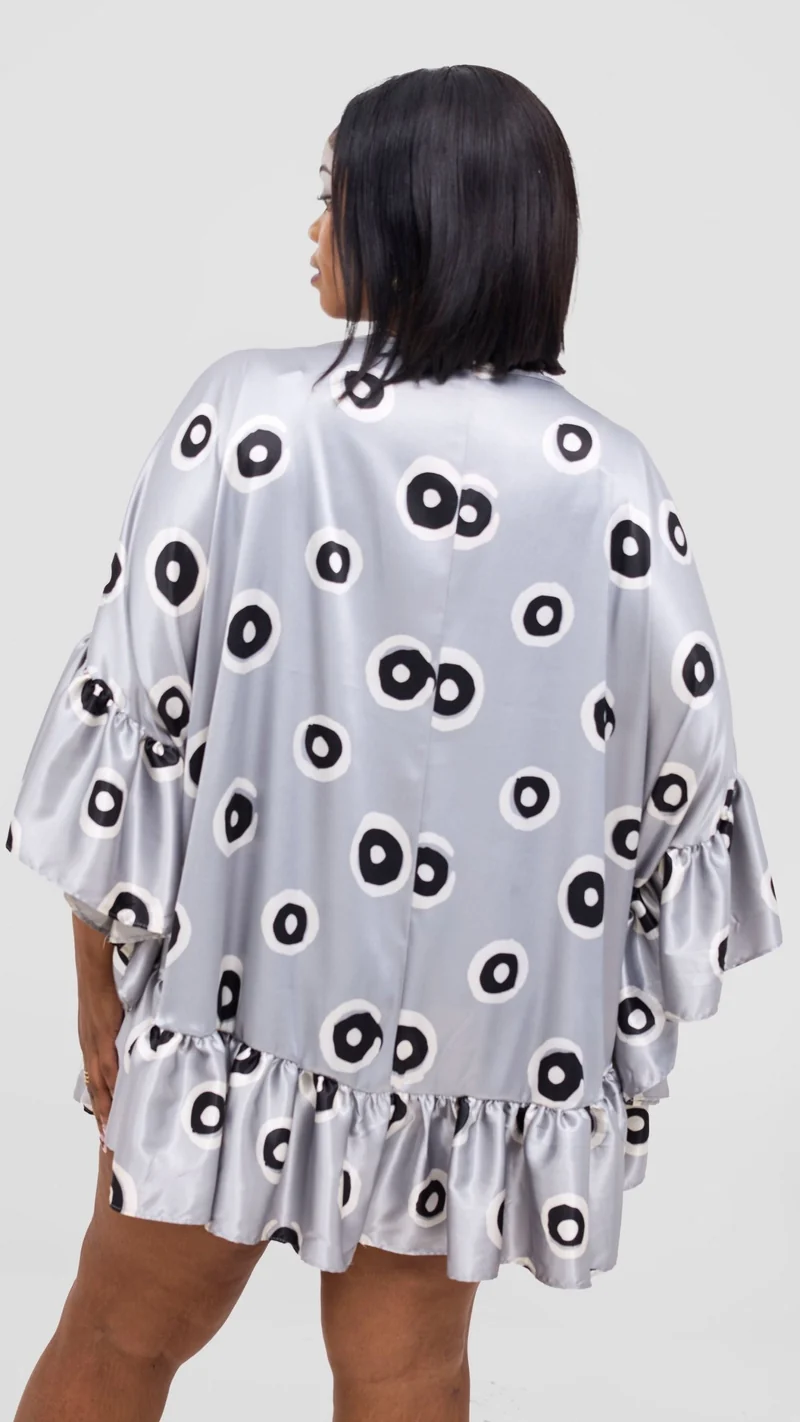 Vivo Chidii Tunic Dress With Frills - Grey / White Print