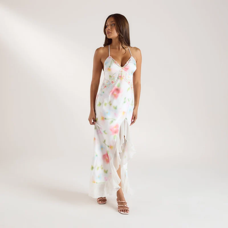 Aurora Maxikleid aus bedrucktem Satin - Florales Muster