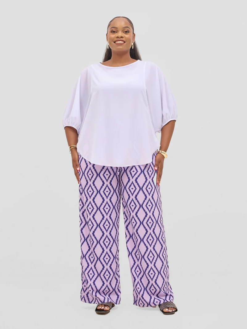 Vivo Seli Wide Leg Pants - Lilac / Navy Esli Print