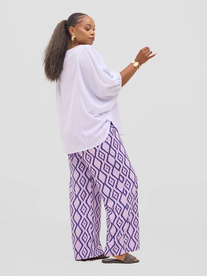 Vivo Seli Wide Leg Pants - Lilac / Navy Esli Print