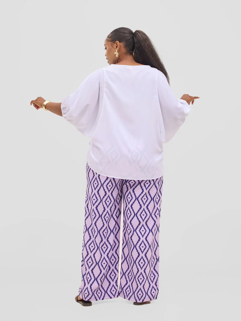 Vivo Seli Wide Leg Pants - Lilac / Navy Esli Print