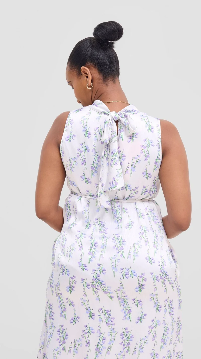 Vivo Samira Midi Dress - Off White / Purple Print