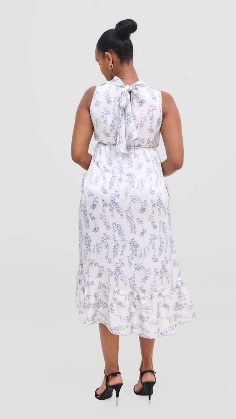 Vivo Samira Midi Dress - Off White / Purple Print