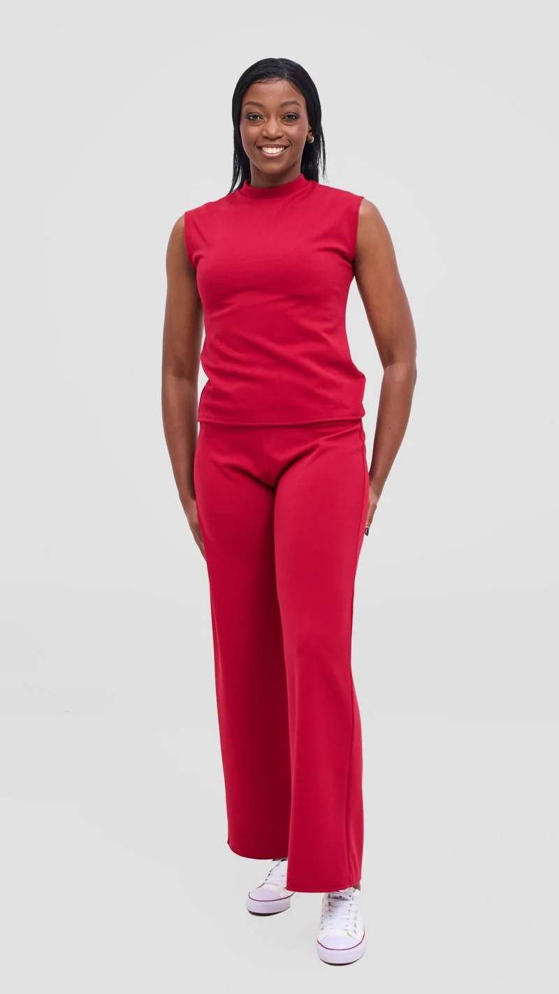 Vivo Selah Mock Neck Top - Dark Red
