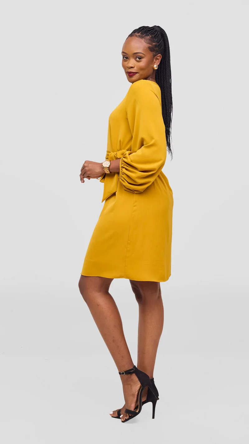 Vivo Naya Bishop Sleeve Shift Dress - Mustard