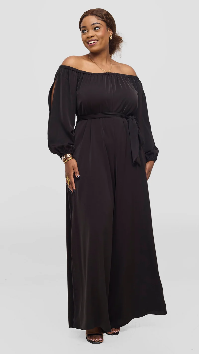 Vivo Yumi Off Shoulder Jumpsuit - Chocolate