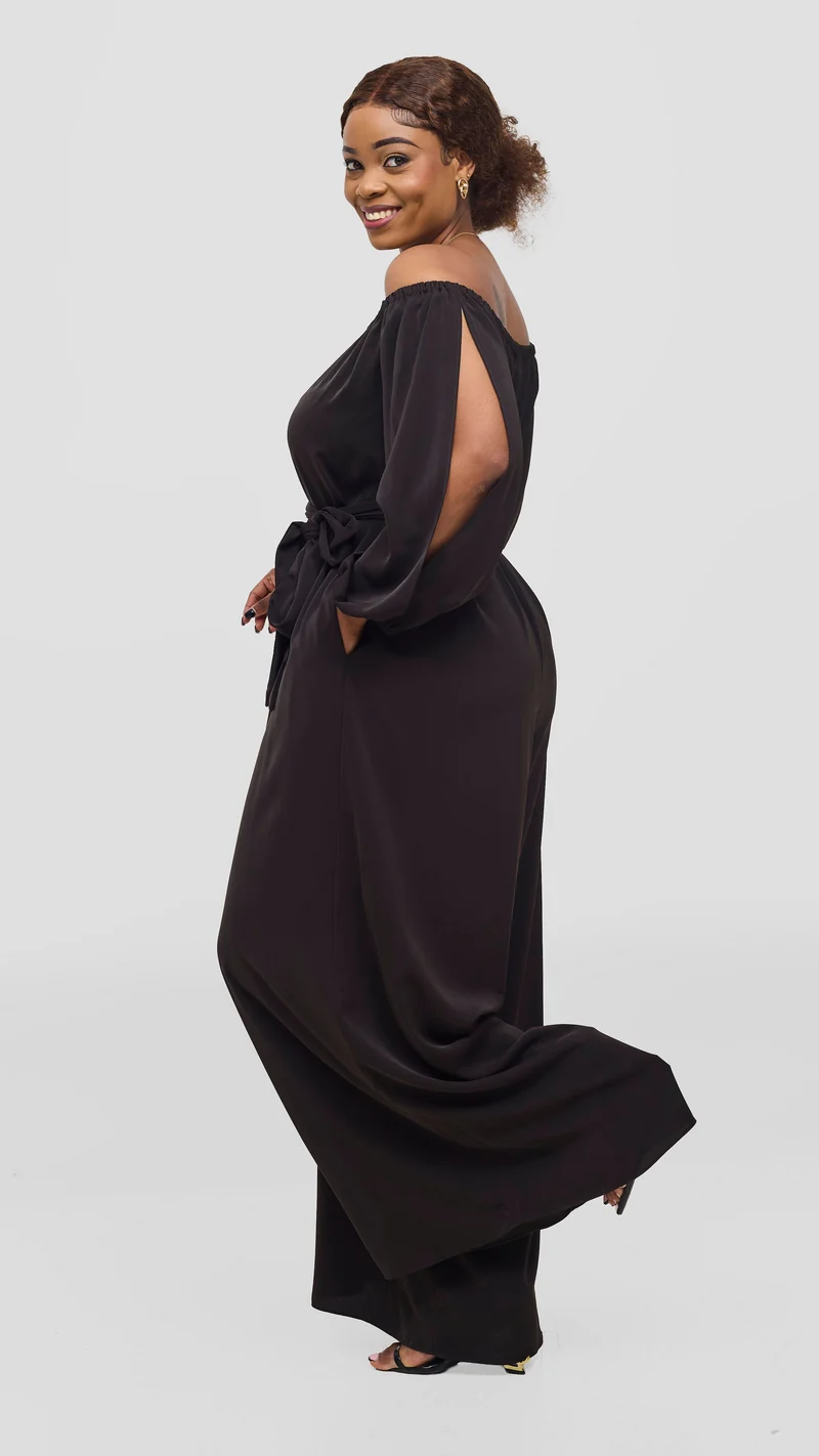 Vivo Yumi Off Shoulder Jumpsuit - Chocolate