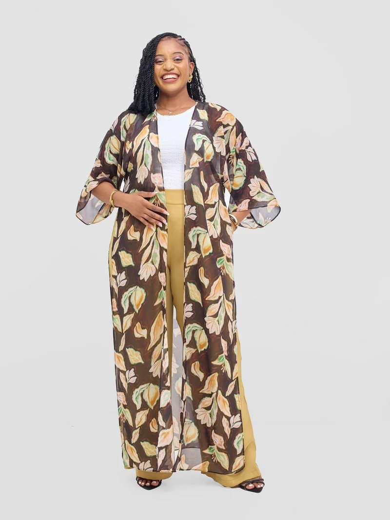 Vivo Basic Nandi High Slit Kimono - Black / Rust Print
