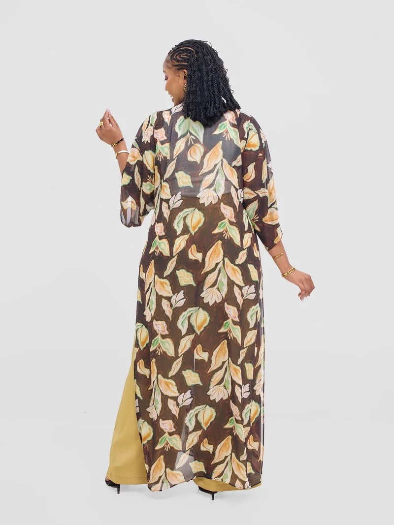 Vivo Basic Nandi High Slit Kimono - Black / Rust Print