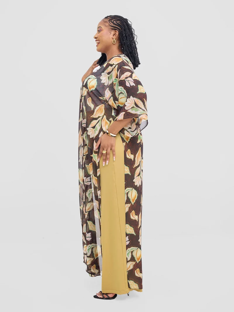 Vivo Basic Nandi High Slit Kimono - Black / Rust Print