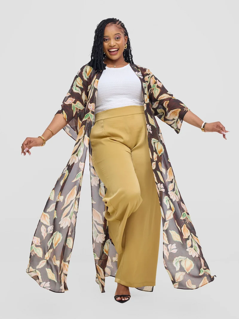 Vivo Basic Nandi High Slit Kimono - Black / Rust Print