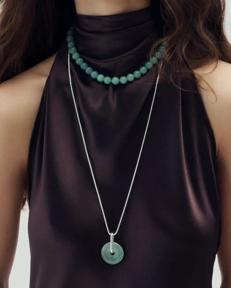 Collier chaîne avec anneau en Green aventurine