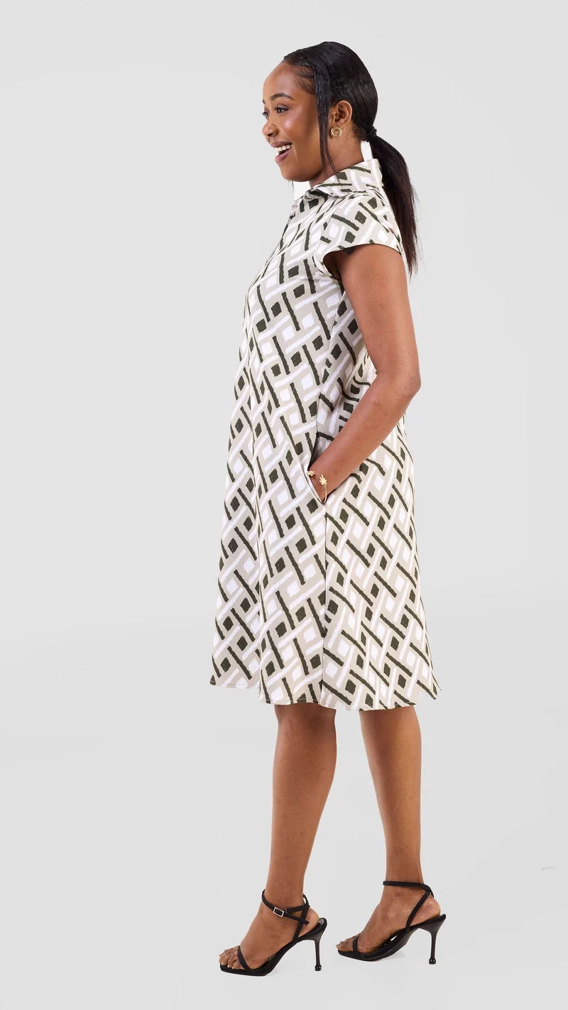 Vivo Mandla Tent Dress - Sage / Dark Green Kile Print