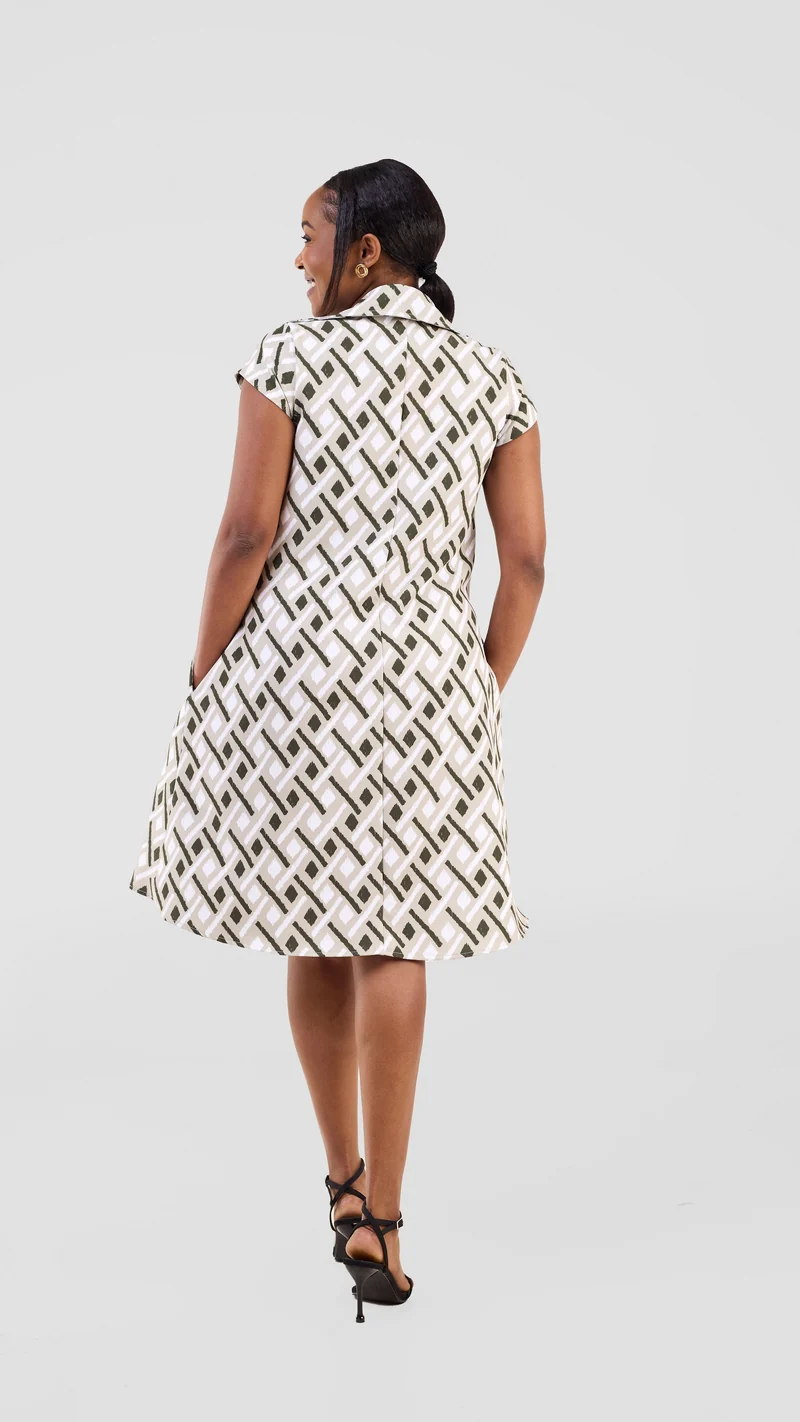 Vivo Mandla Tent Dress - Sage / Dark Green Kile Print