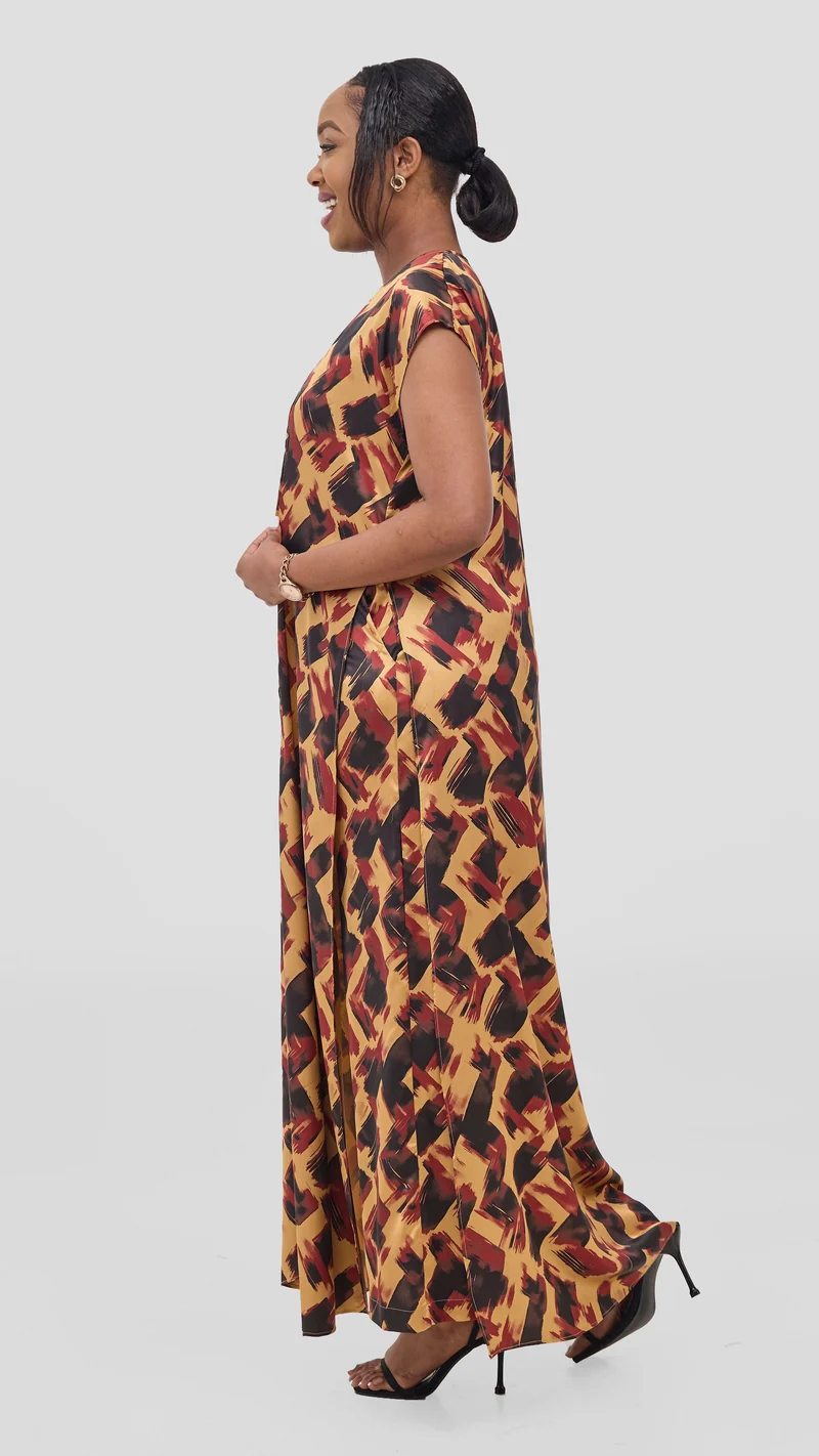 Vivo Chidii Drop Shoulder Kimono - Dark Red / Black Tulu Print
