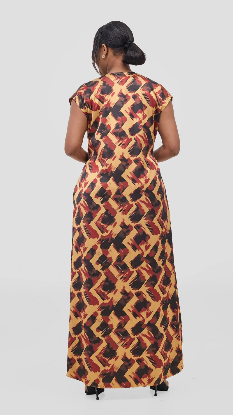 Vivo Chidii Drop Shoulder Kimono - Dark Red / Black Tulu Print