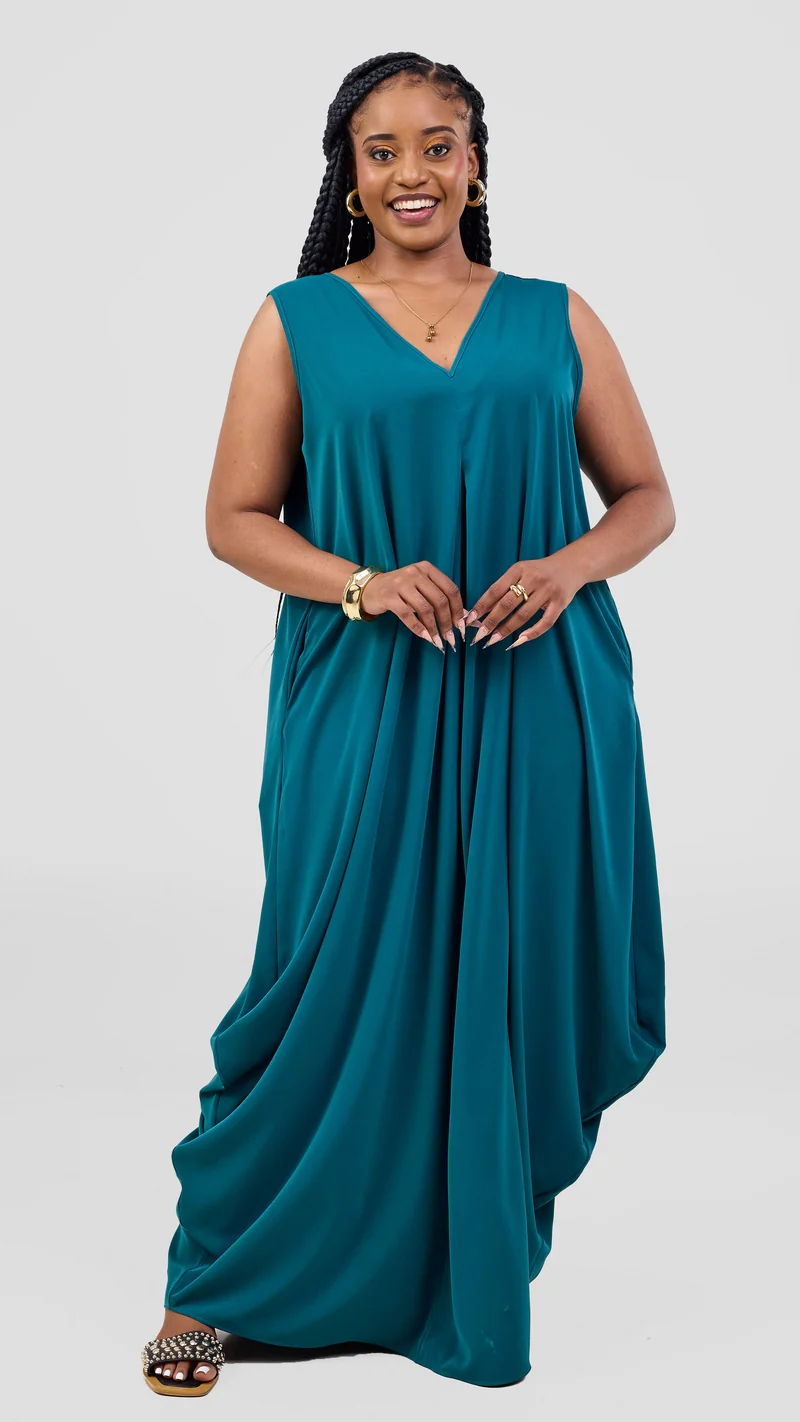Vivo Kemi Side Cowl Maxi Dress -Teal