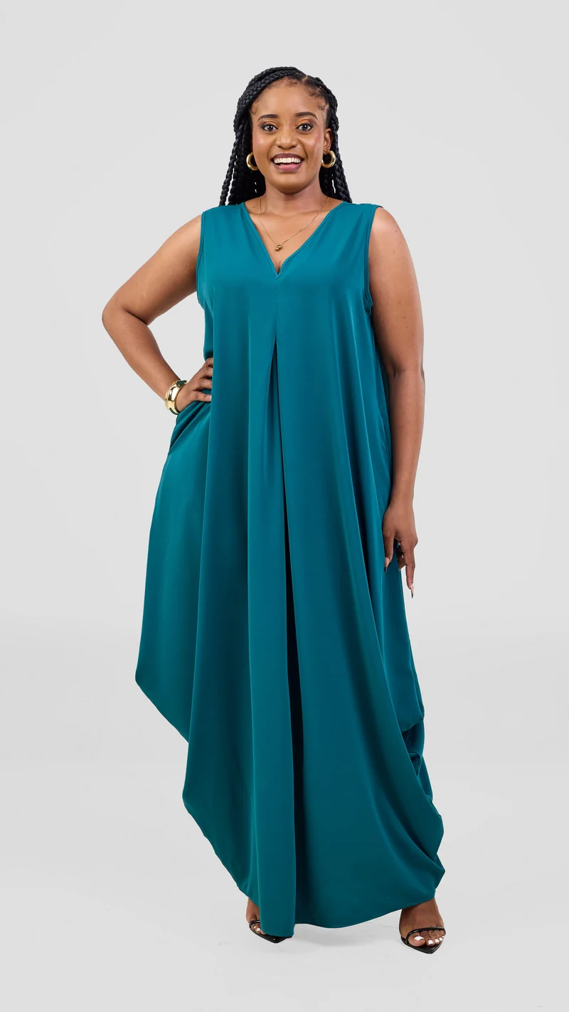 Vivo Kemi Side Cowl Maxi Dress -Teal