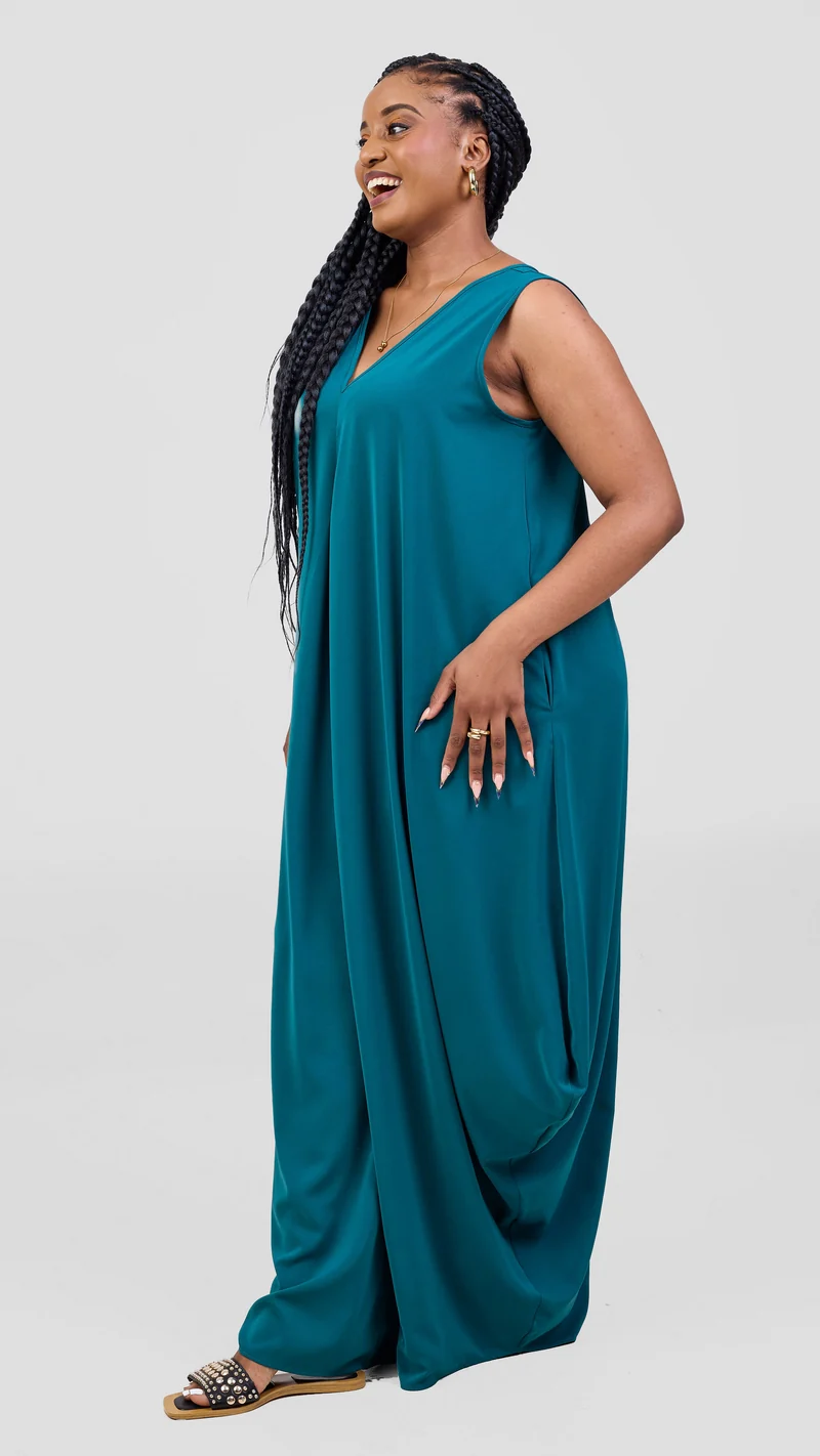 Vivo Kemi Side Cowl Maxi Dress -Teal