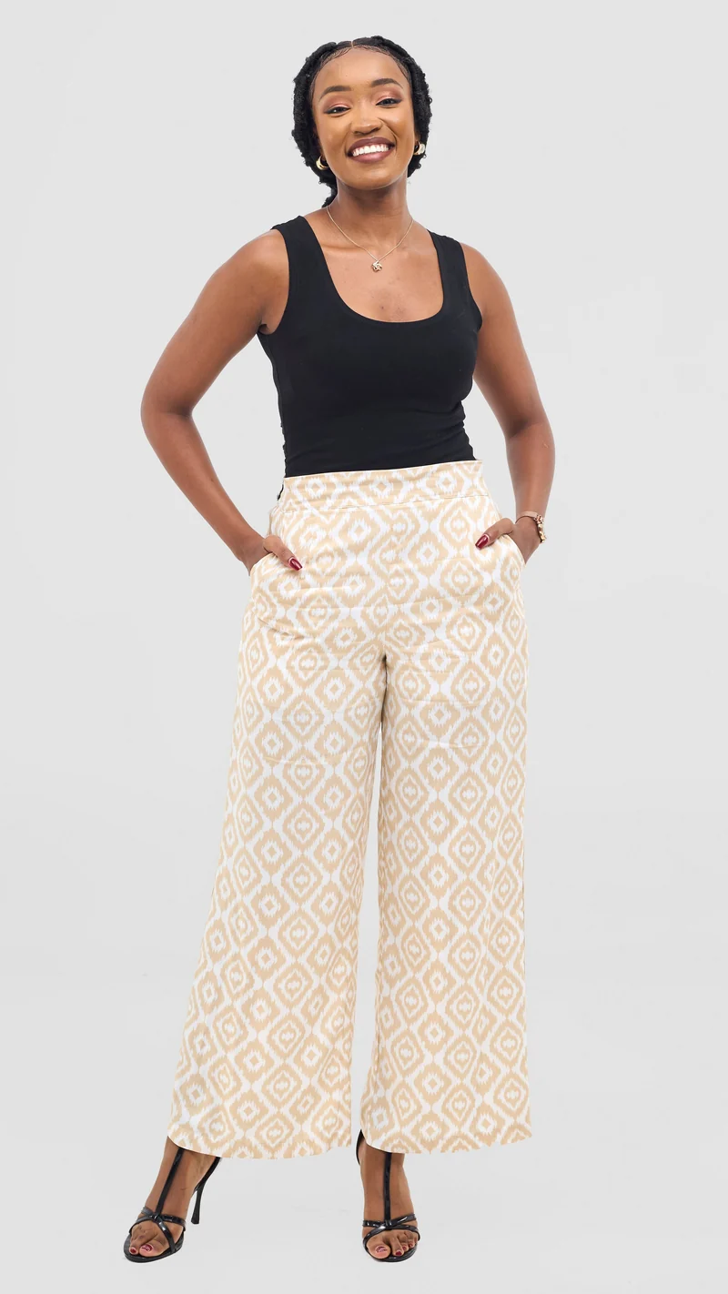 Vivo Samira Pants - Beige / White Print