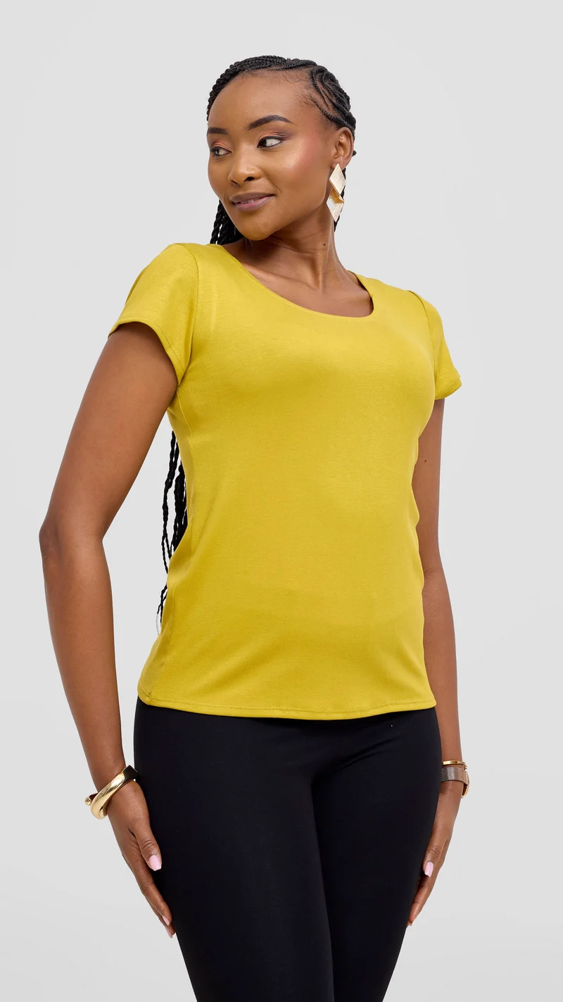 Vivo Everyday Cap Sleeve Top in Jersey- Light Olive Green