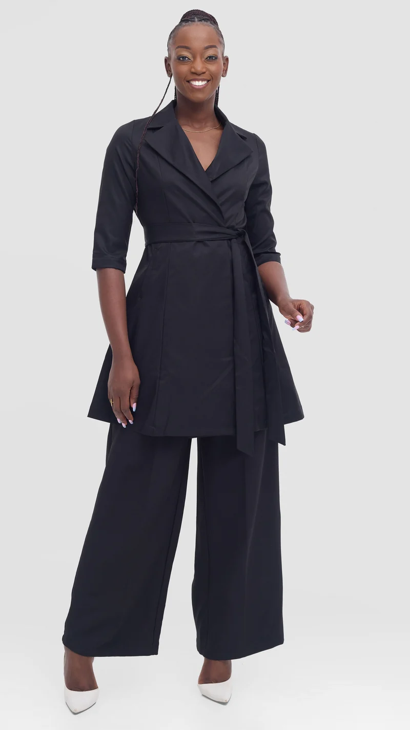 Vivo Aleri Trench Coat Dress - Black