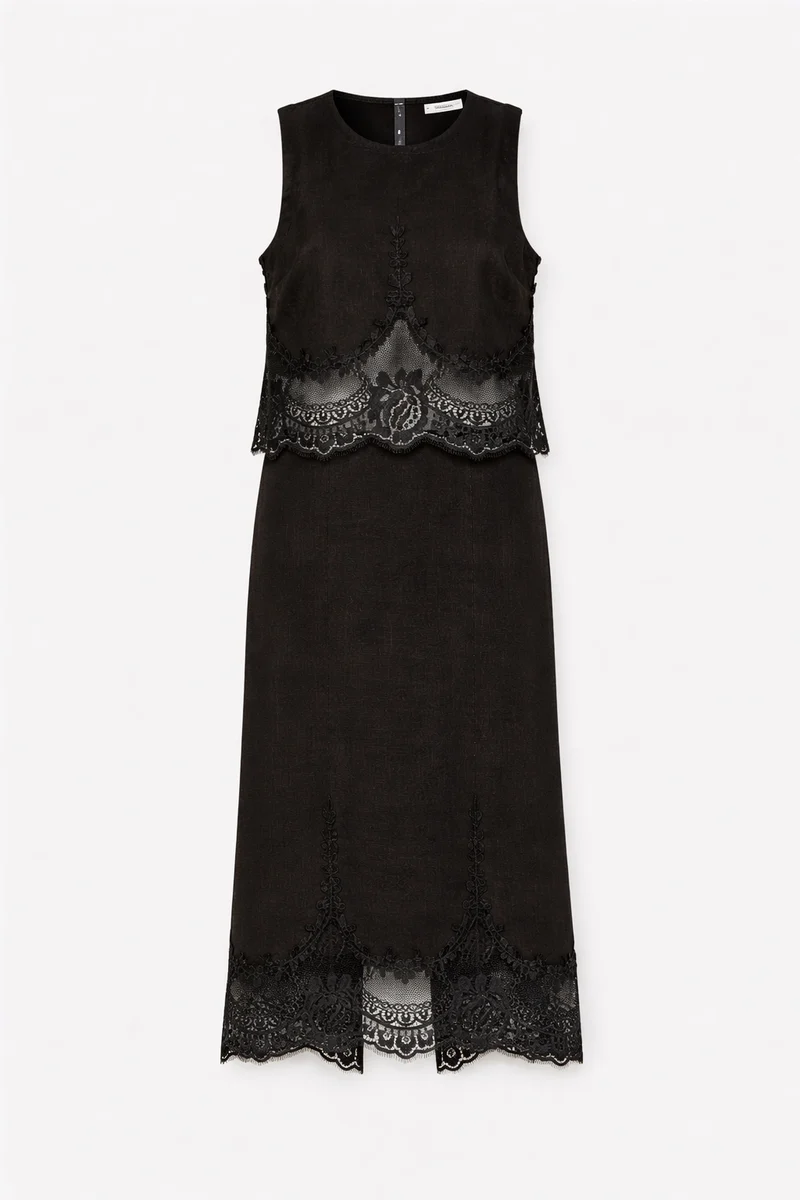Ensemble top et jupe en lin et dentelle