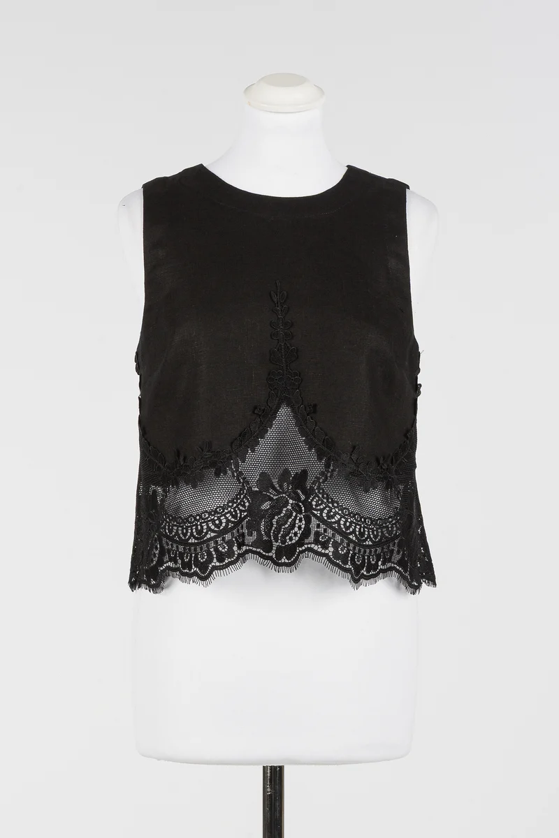 Ensemble top et jupe en lin et dentelle