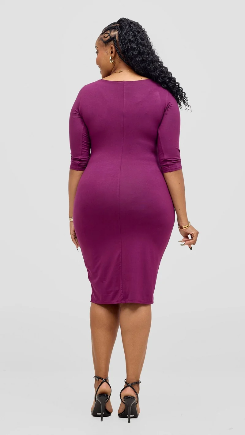 Vivo Everyday Double Layered Side Twist Bodycon - Dark Purple