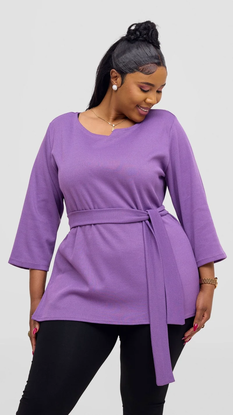Vivo Rema 3/4 Sleeve Side Slit Tunic Top - Lilac