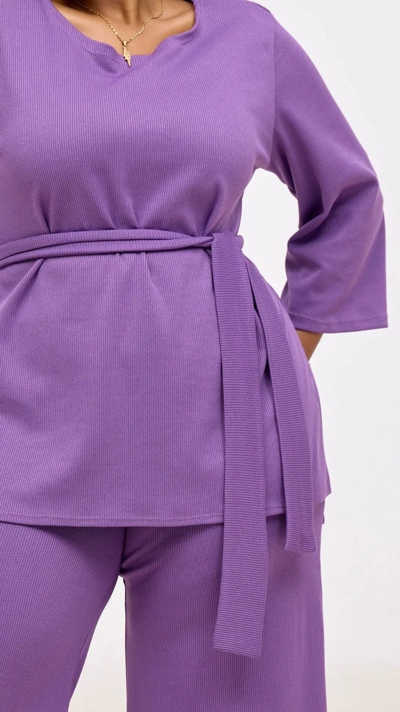 Vivo Rema 3/4 Sleeve Side Slit Tunic Top - Lilac