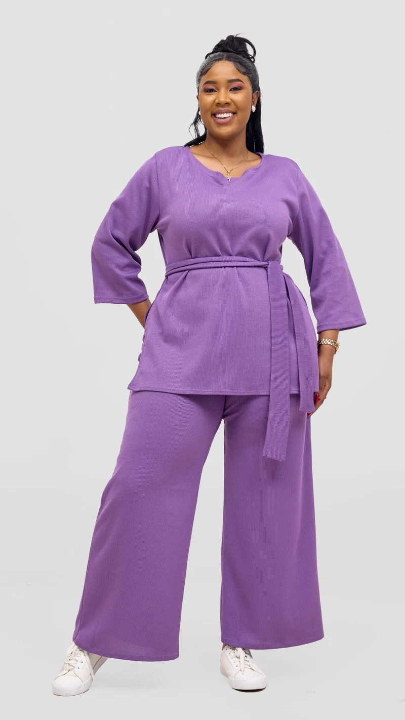 Vivo Rema 3/4 Sleeve Side Slit Tunic Top - Lilac
