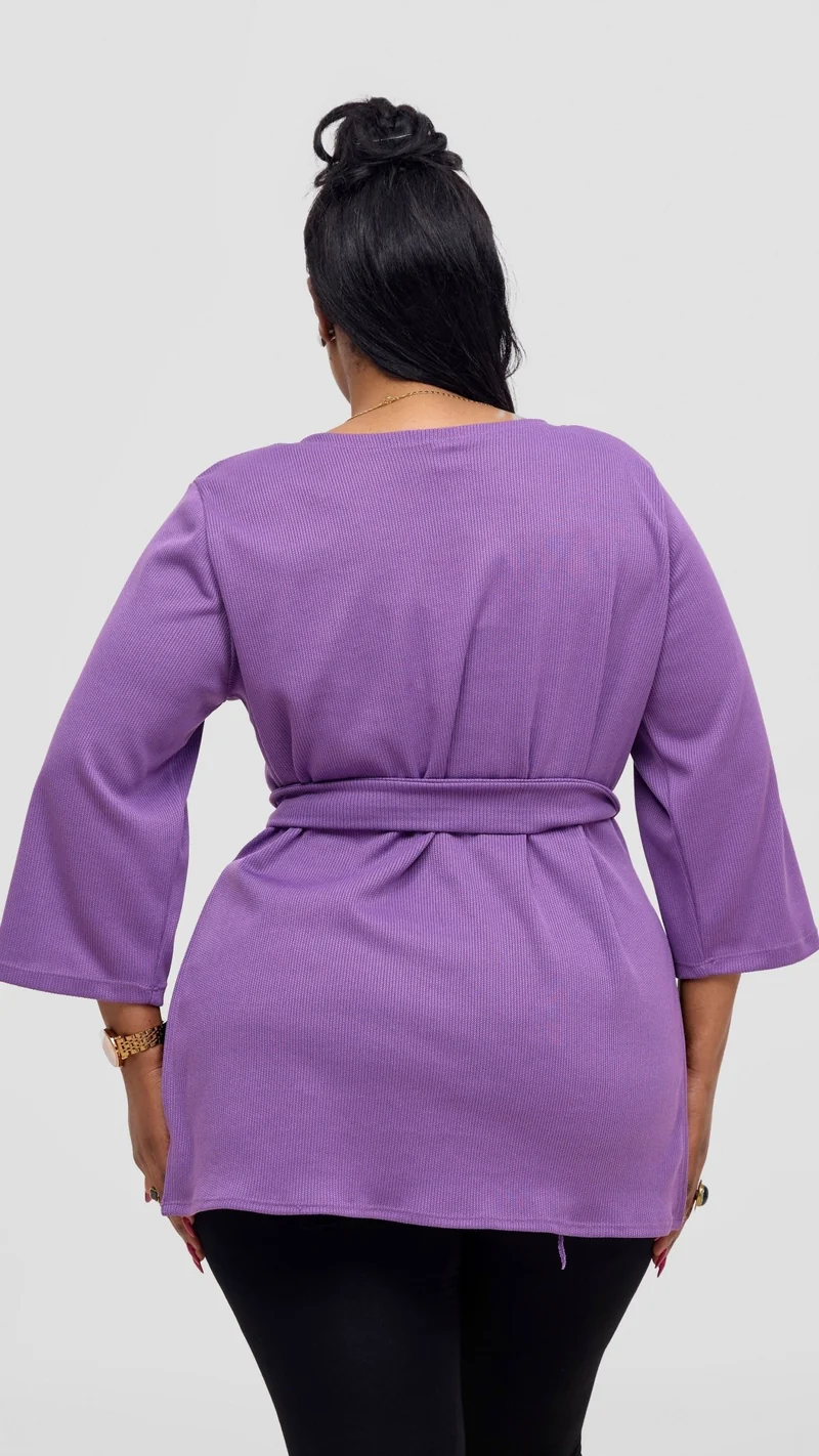 Vivo Rema 3/4 Sleeve Side Slit Tunic Top - Lilac