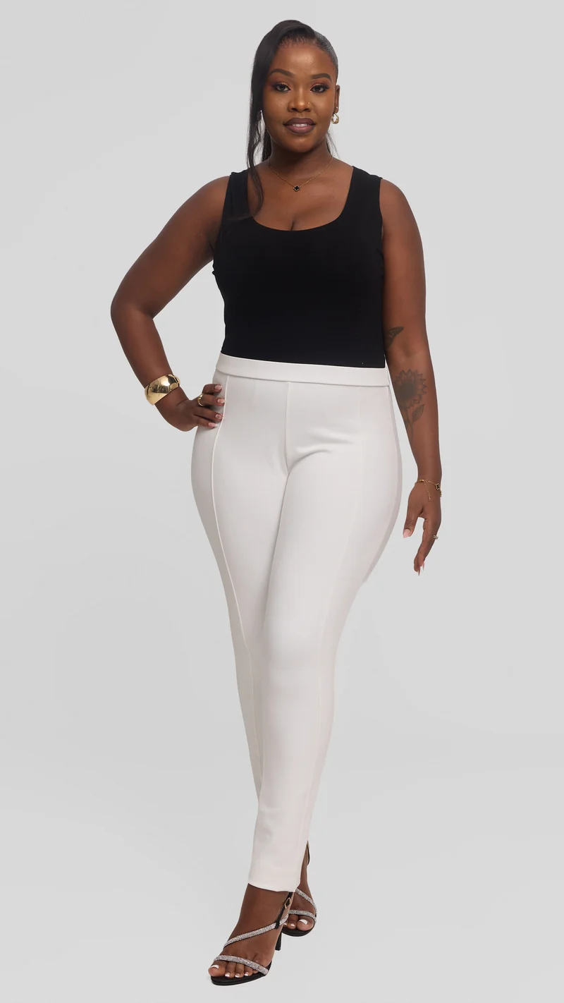 Vivo Basic Panelled Leisure Pants in Ponte - Off White