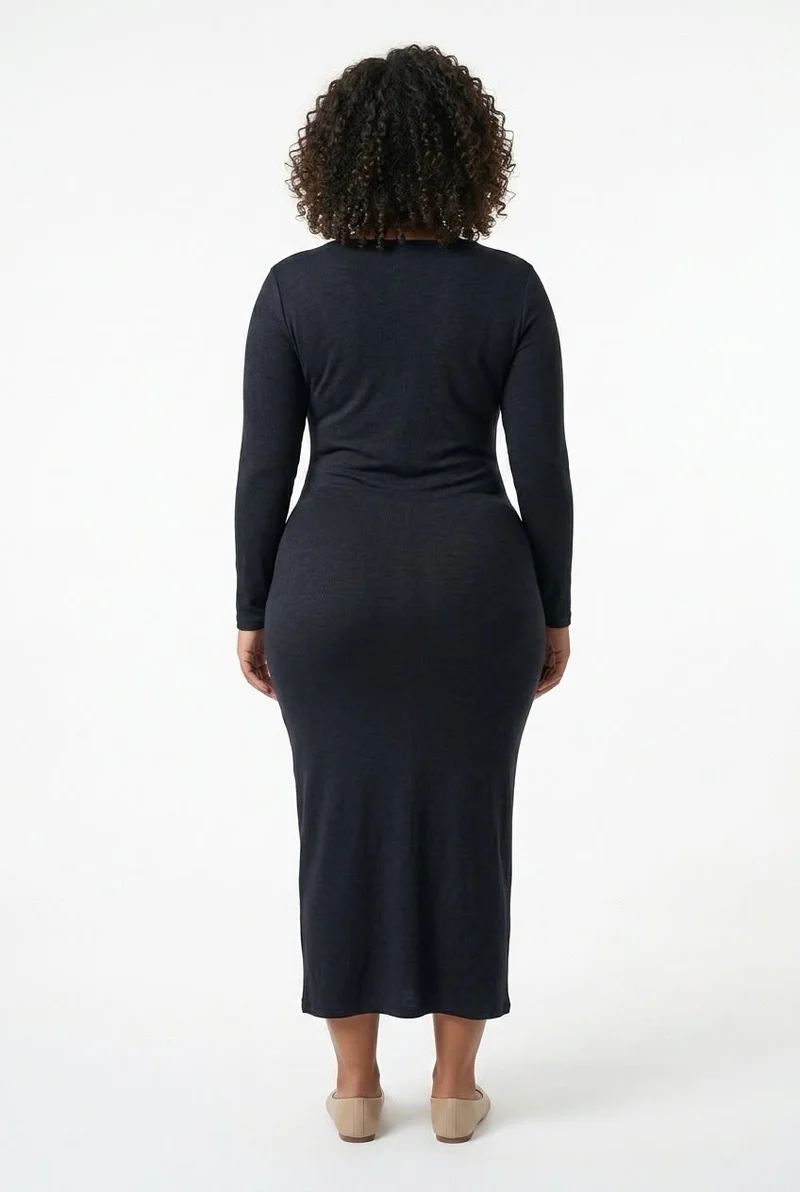 Stylish Sisters Round - Neck Long-Sleeve Bodycon Maxi Dress - Black