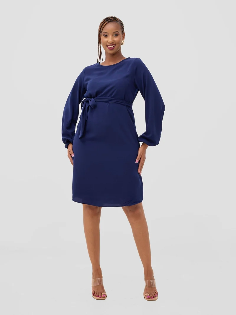 Vivo Zawadi Crepe Shift Dress - Navy Blue
