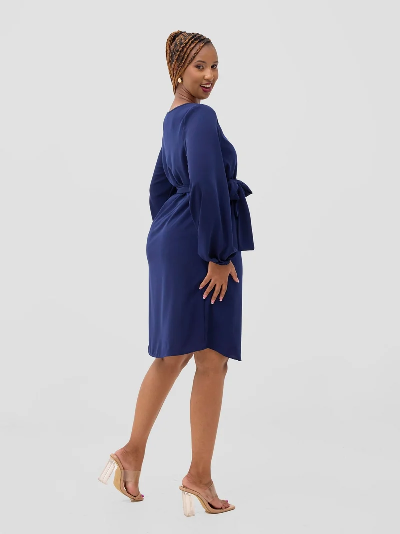 Vivo Zawadi Crepe Shift Dress - Navy Blue